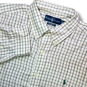 Ralph Lauren Button Down Shirt Men XL White Plaid Classic Fit Cotton Pony Preppy